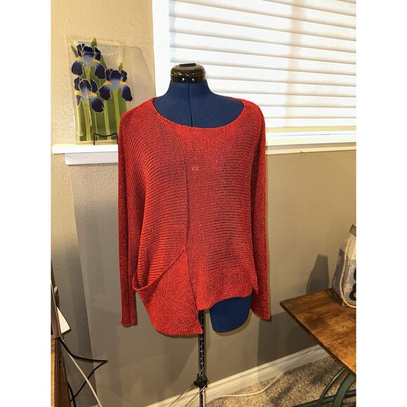 ALEMBIKA asymmetrical Knit Mesh Pullover sweater top Red Small S boho lagenlook - Picture 1 of 5